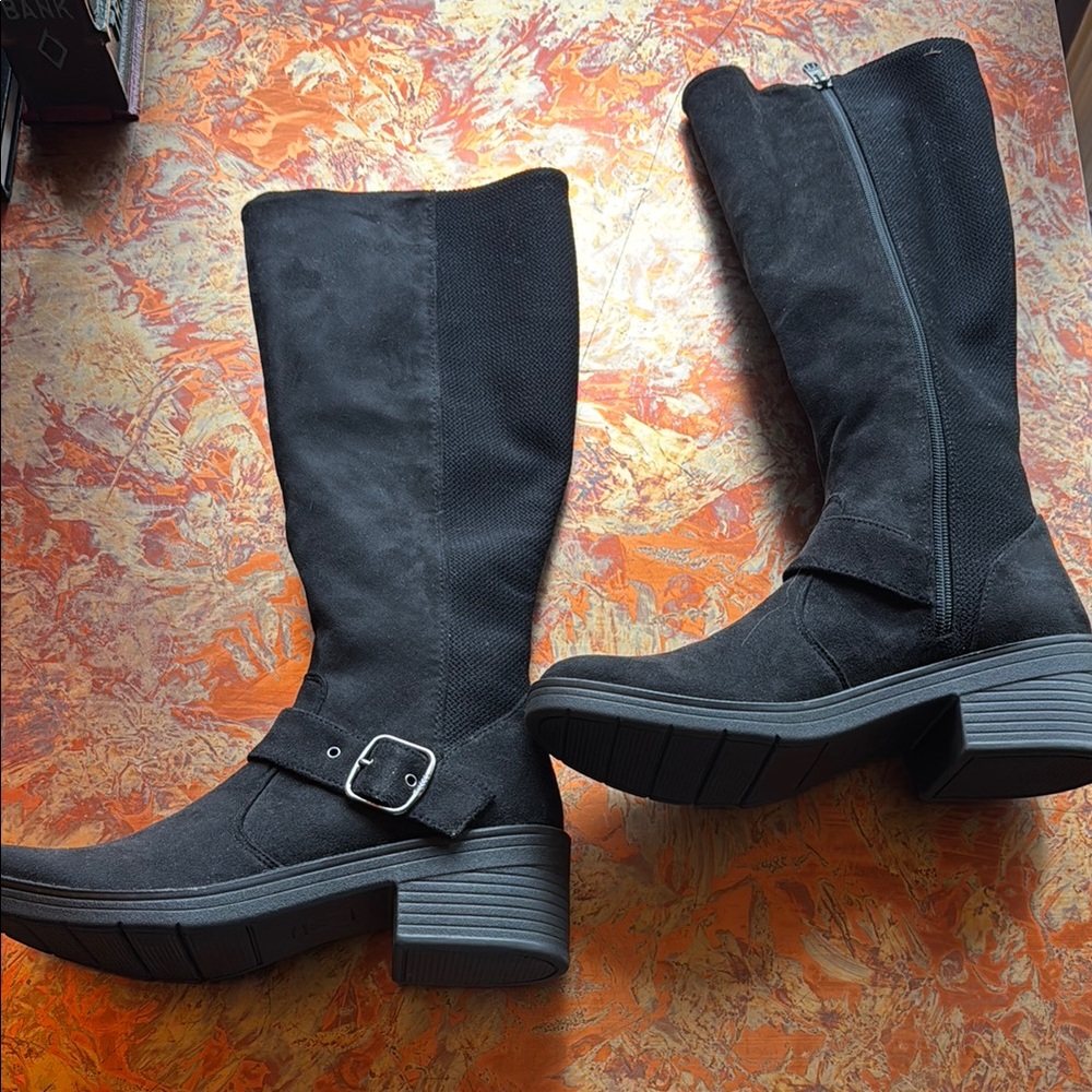 Life Stride Olympia Knee High Black Heeled Boots with Side Zipper and Buckle - Picture 7 of 12
